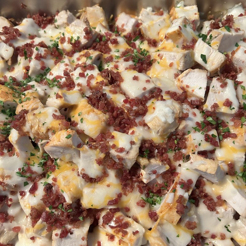Chicken, bacon and melted cheese bake